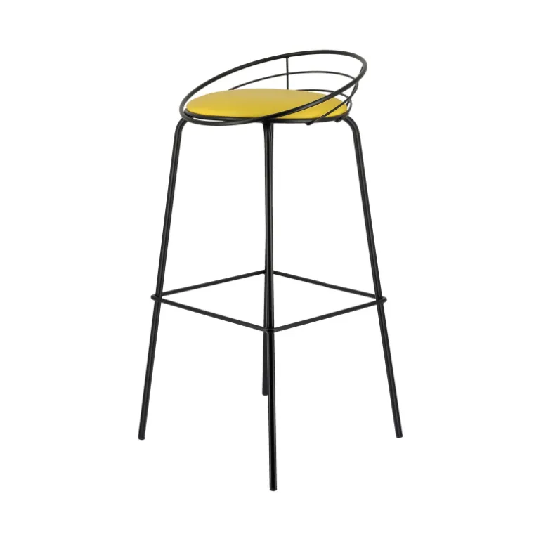 Yaël Carrier® Tabouret haut français rembourré en métal et simili