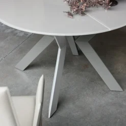 Zoe Table ronde design extensible en verre extralight blanc et métal